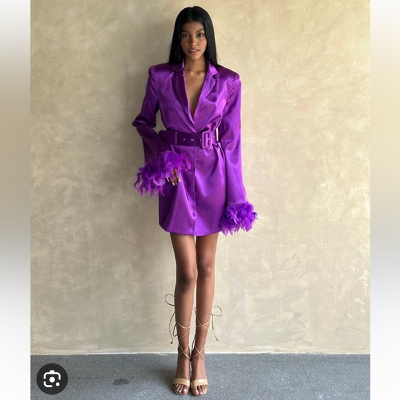 Bronx And Banco Feather Cuffed Purple Blazer Dress - Picture 13 of 16